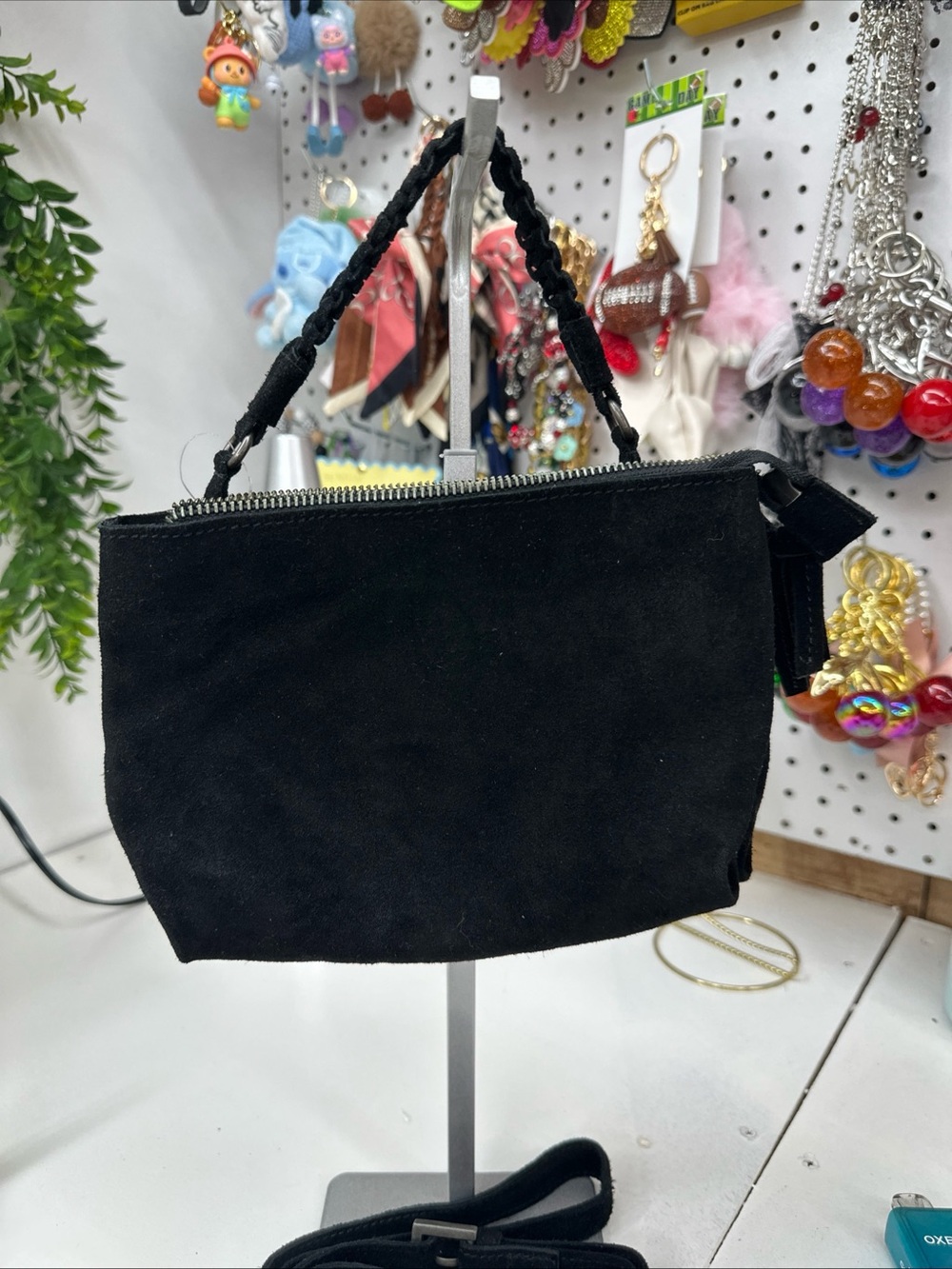 Free People Black Suede Braided Handle Crossbody Bag Small Satchel Handbag